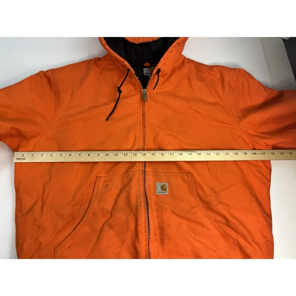 Vintage Carhartt Jacket J140 BLZ Orange Mens XL Quilt Lined Hood Blaze USA Made